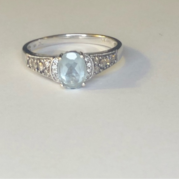 LeVian 14k Aquamarine Chocolate and White Diamond Ring - Picture 6 of 9
